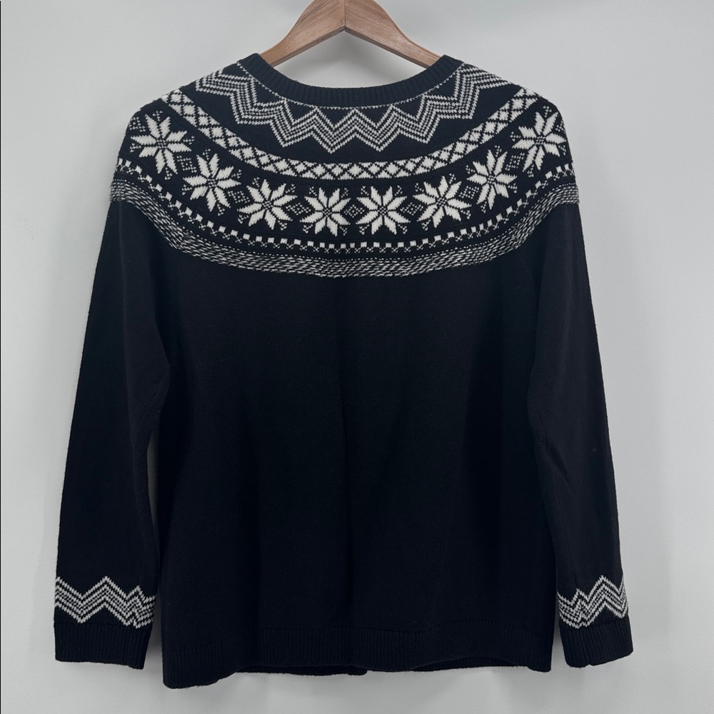 Talbots Snowflake Fair Isle Cardigan Black & White Size Large Petite - Picture 6 of 8
